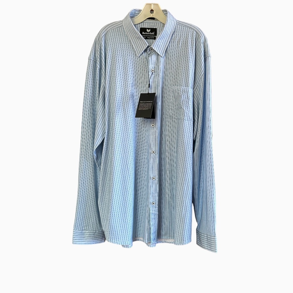 Buttercloth Men's 3XL Blue w/Gray Pinstripes Long Sleeve Shirt NWT - Picture 3 of 6